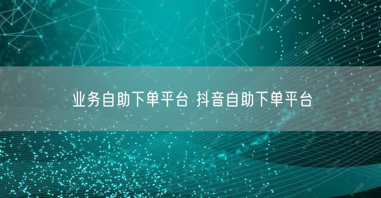 业务自助下单平台 抖音自助下单平台
