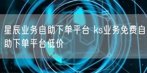 星辰业务自助下单平台 ks业务免费自助下单平台低价